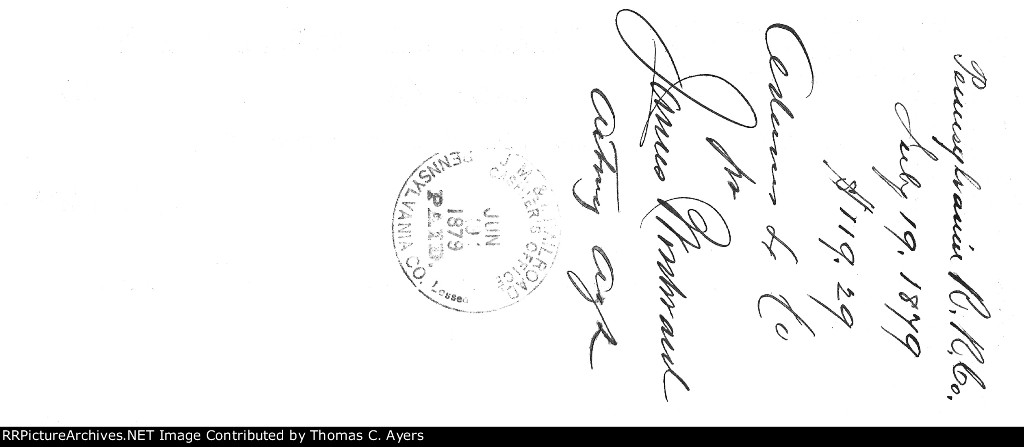 PRR Check, Reverse Side, 1879